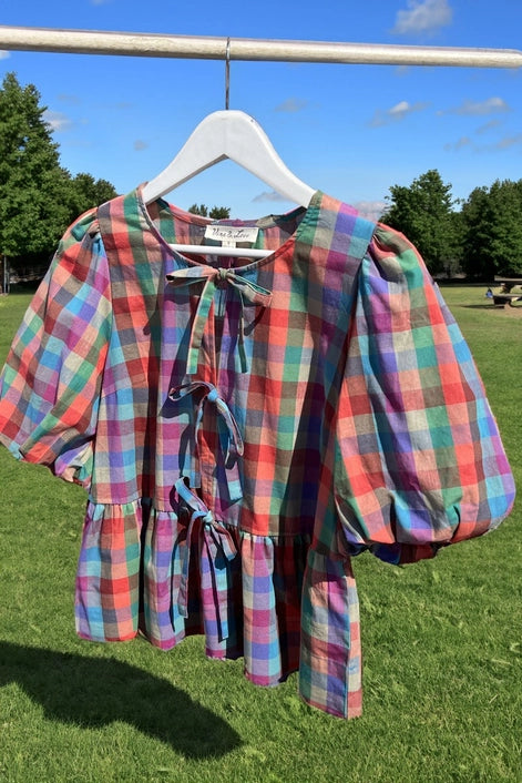 Plaid Front Tie Top