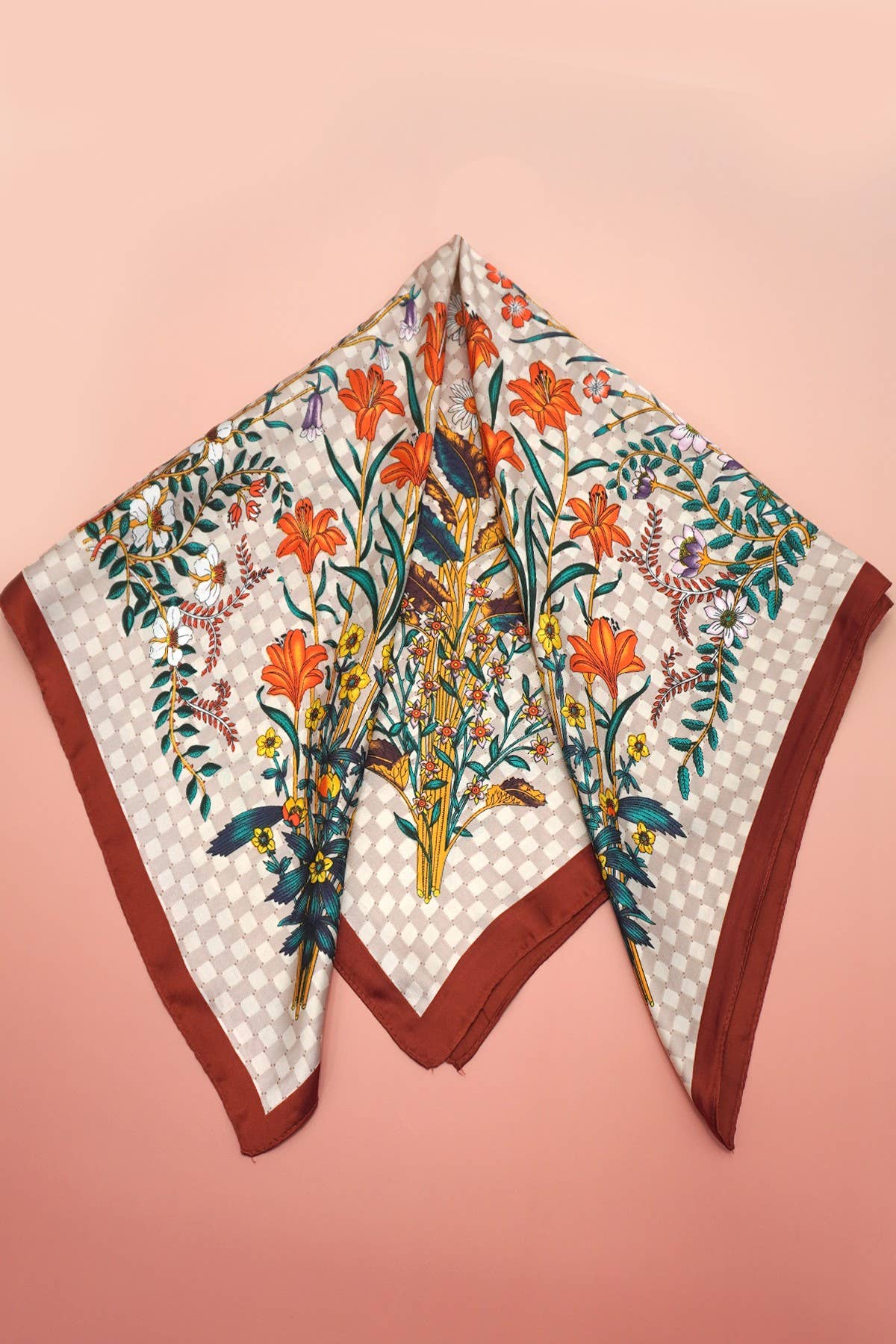 Rust Trimmed Floral Scarf