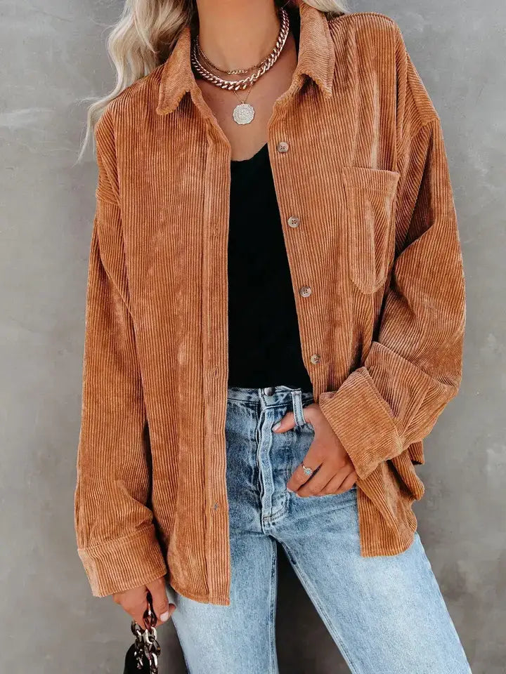 Casual Corduroy Button-Down Shirt