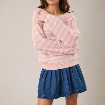 Boat Neck Long Sleeve Stripe Sweater