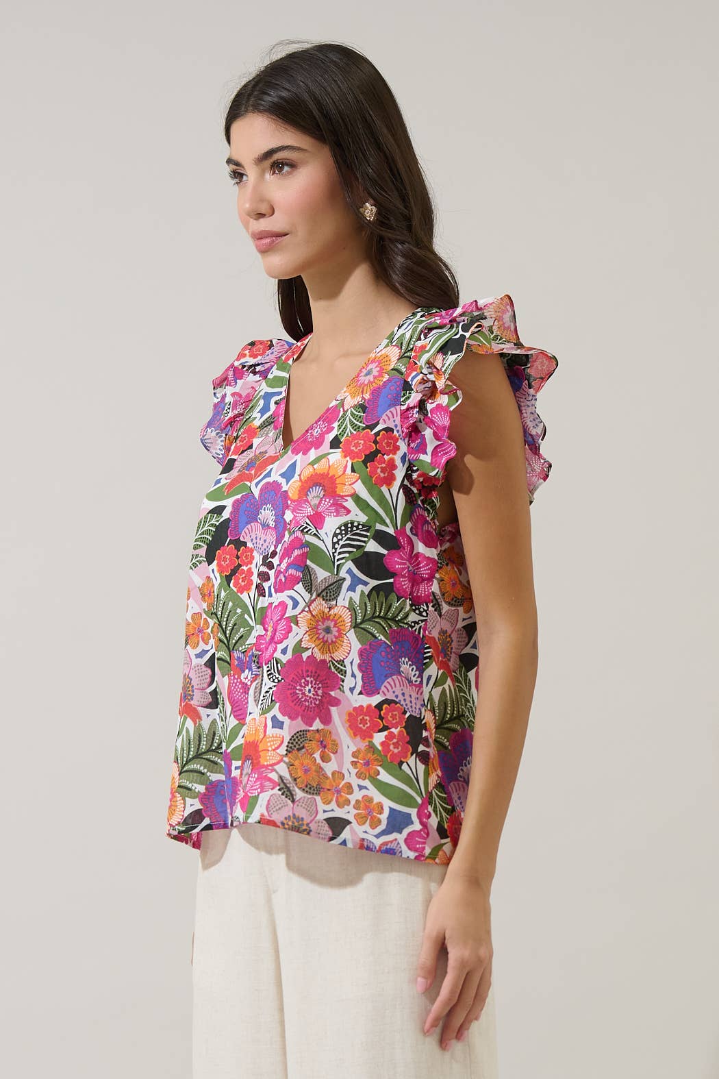 Floral Tiffy Ruffle Top