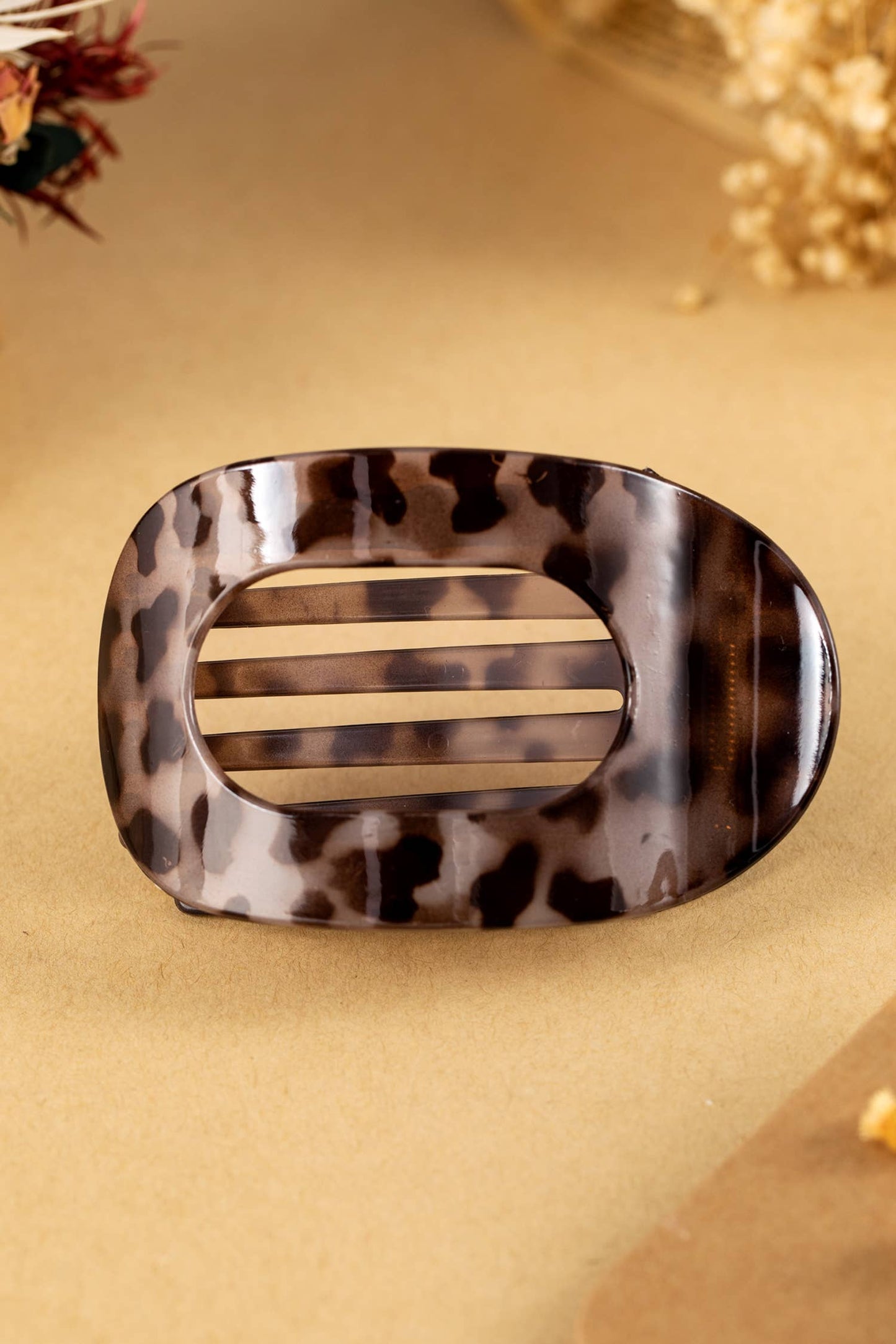 Leopard Print Acrylic Oval Hair Claw Clip