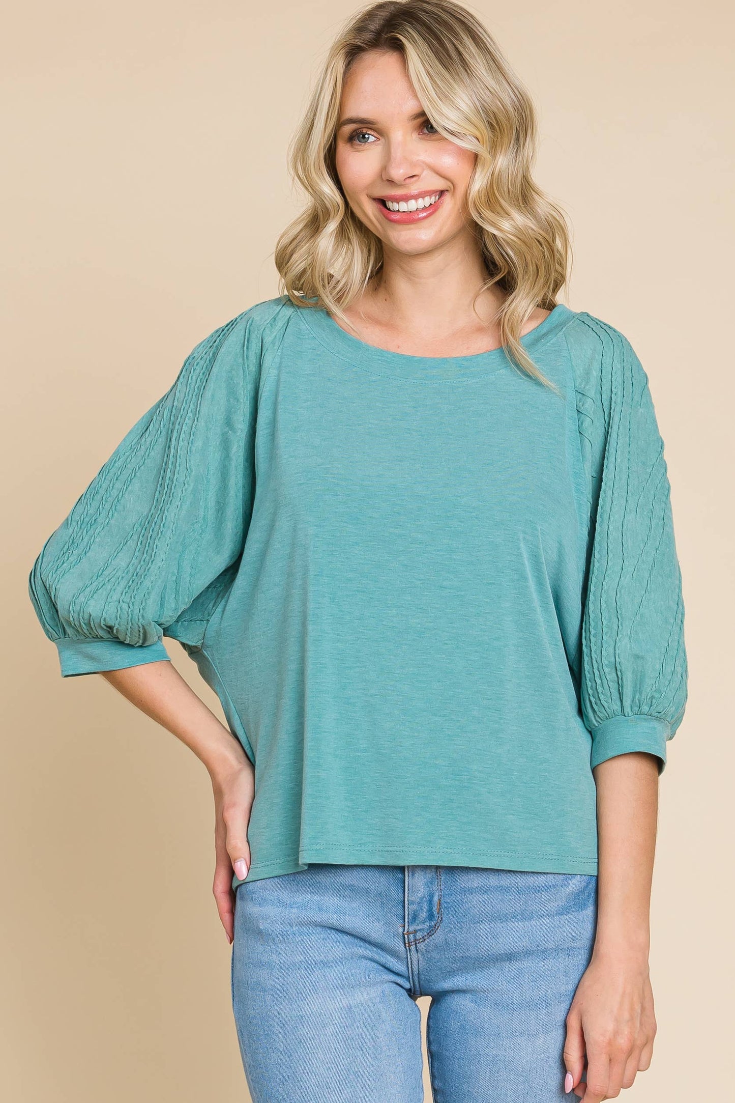 Solid Bubble Sleeve Top