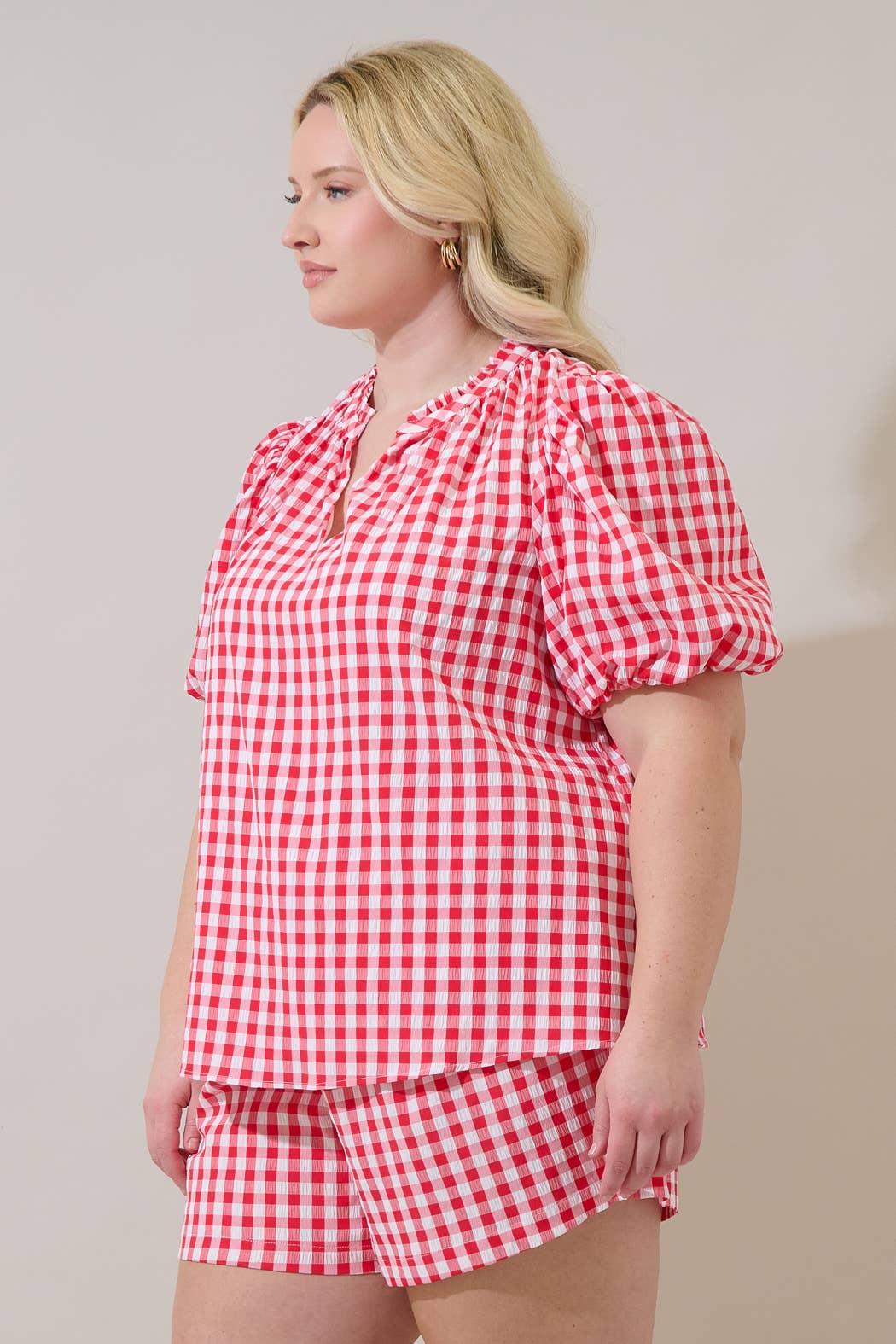 Checker Ruffle Blouse