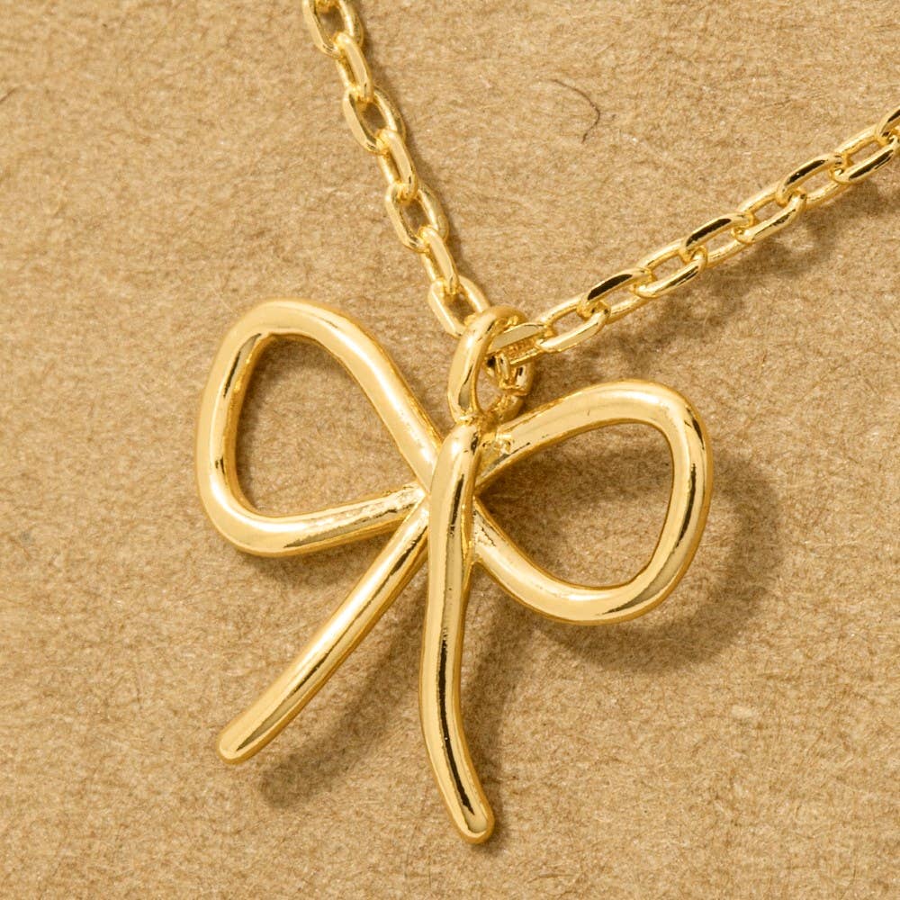 Solid Ribbon Bow Pendant Necklace