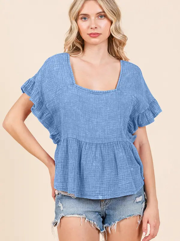 Relax Fit Square Neck Ruffle Top