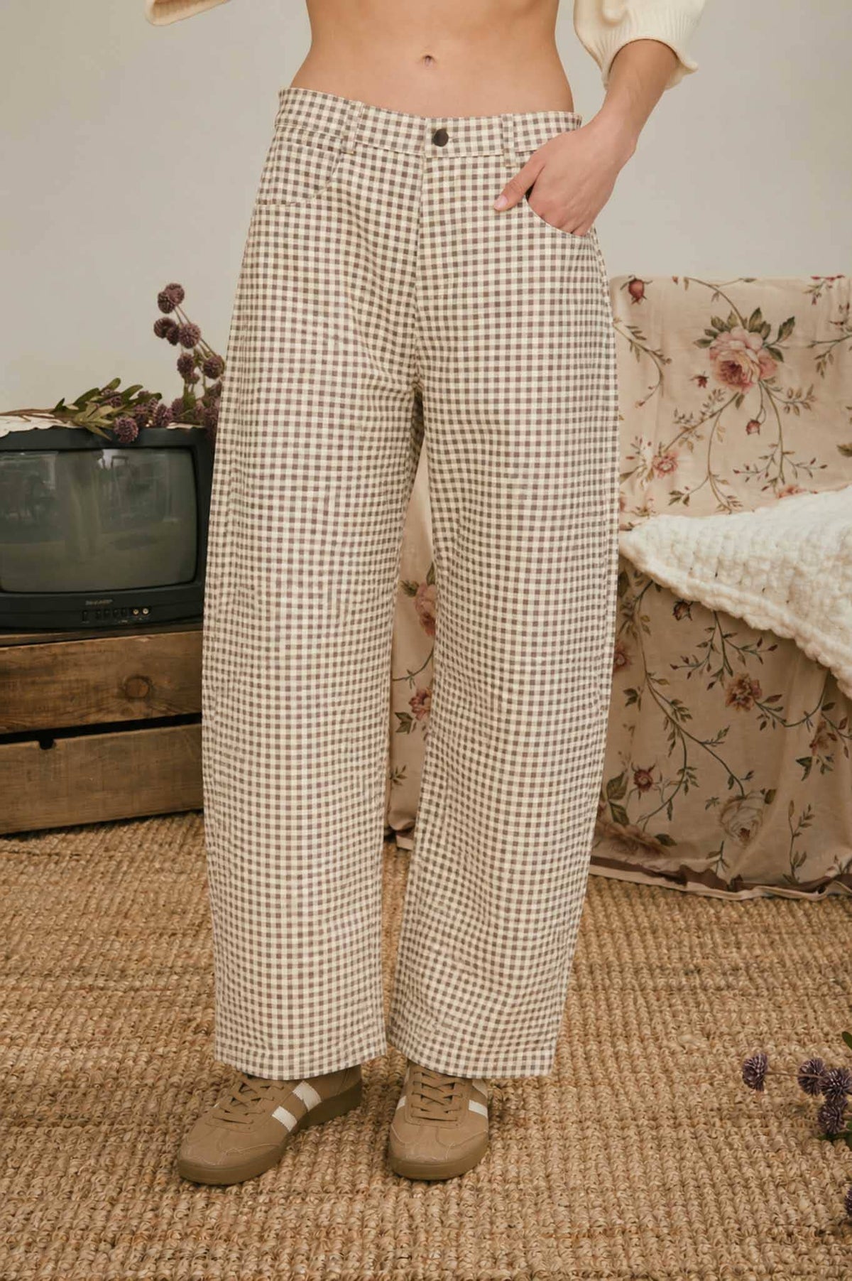 Gingham Barrel Pants