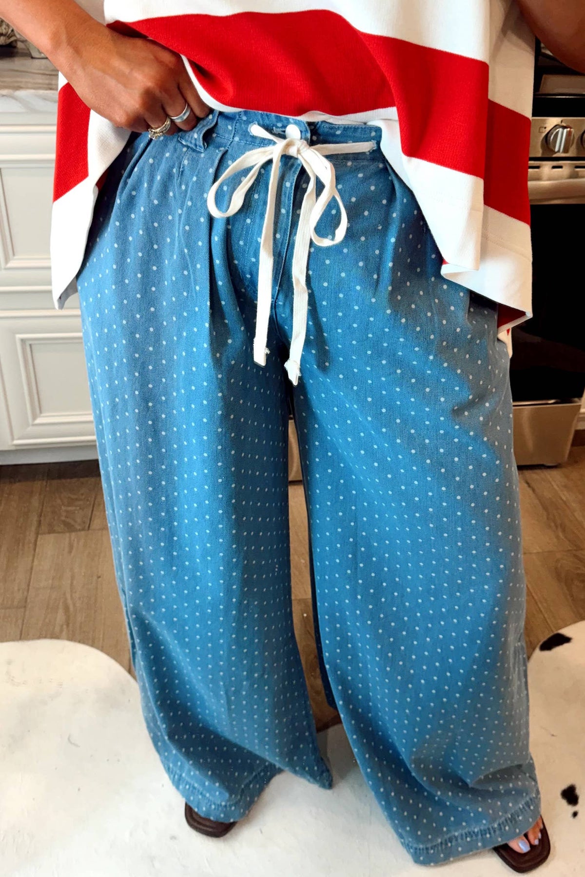 Washed Denim Polka Dot Pants