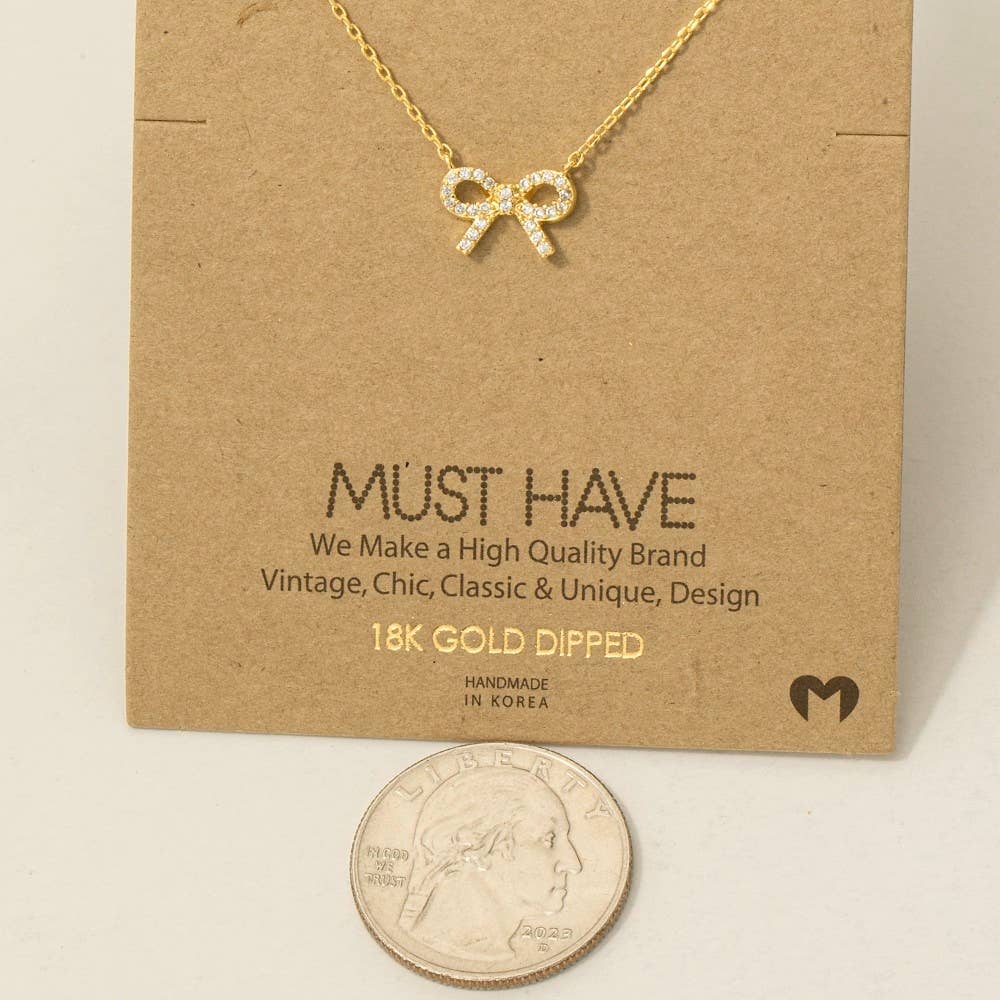 Stud Ribbon Bow Pendant Necklace