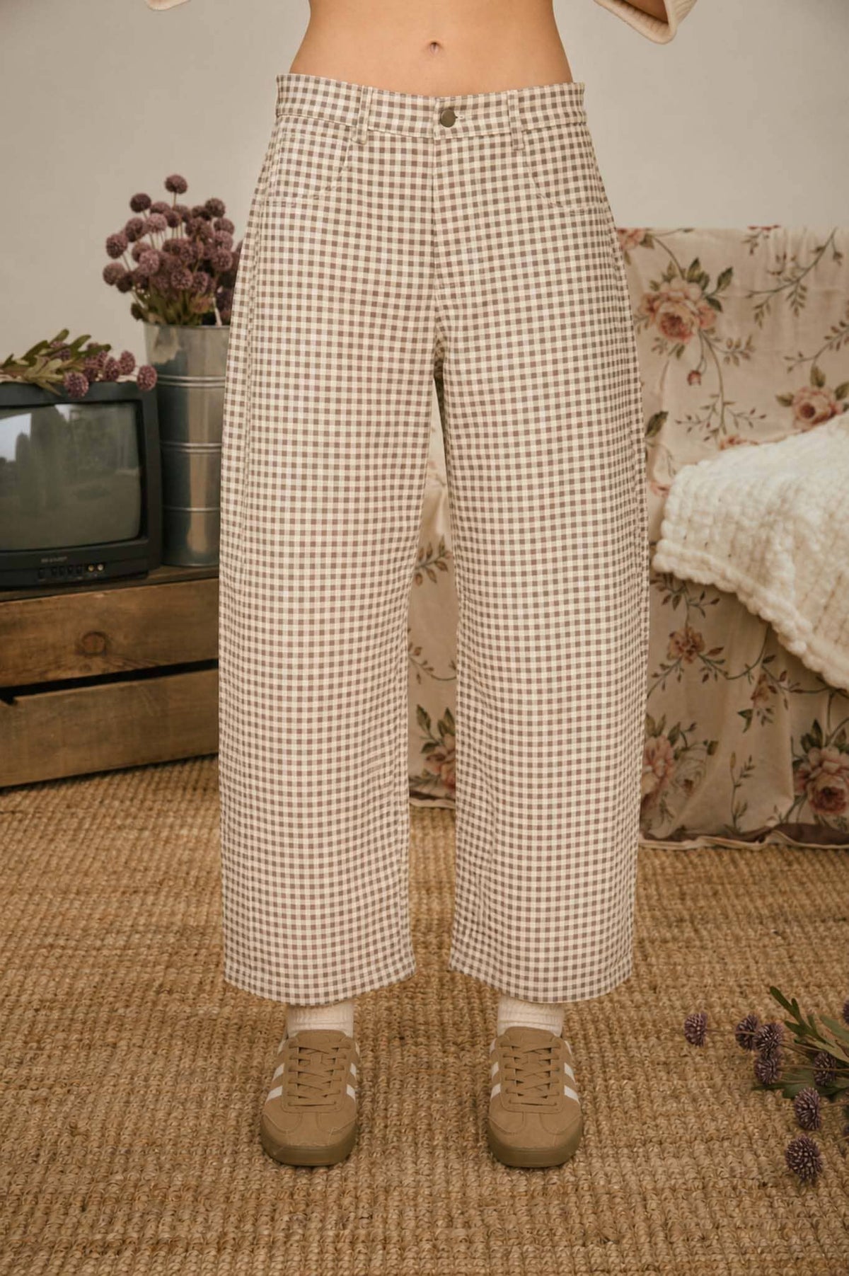 Gingham Barrel Pants
