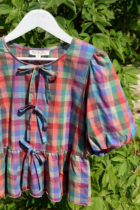 Plaid Front Tie Top