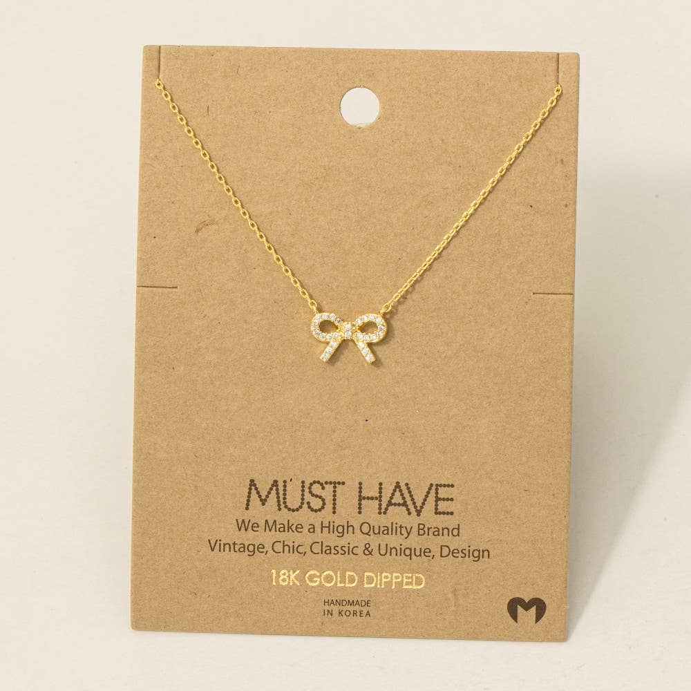 Stud Ribbon Bow Pendant Necklace