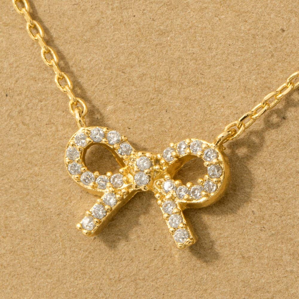 Stud Ribbon Bow Pendant Necklace