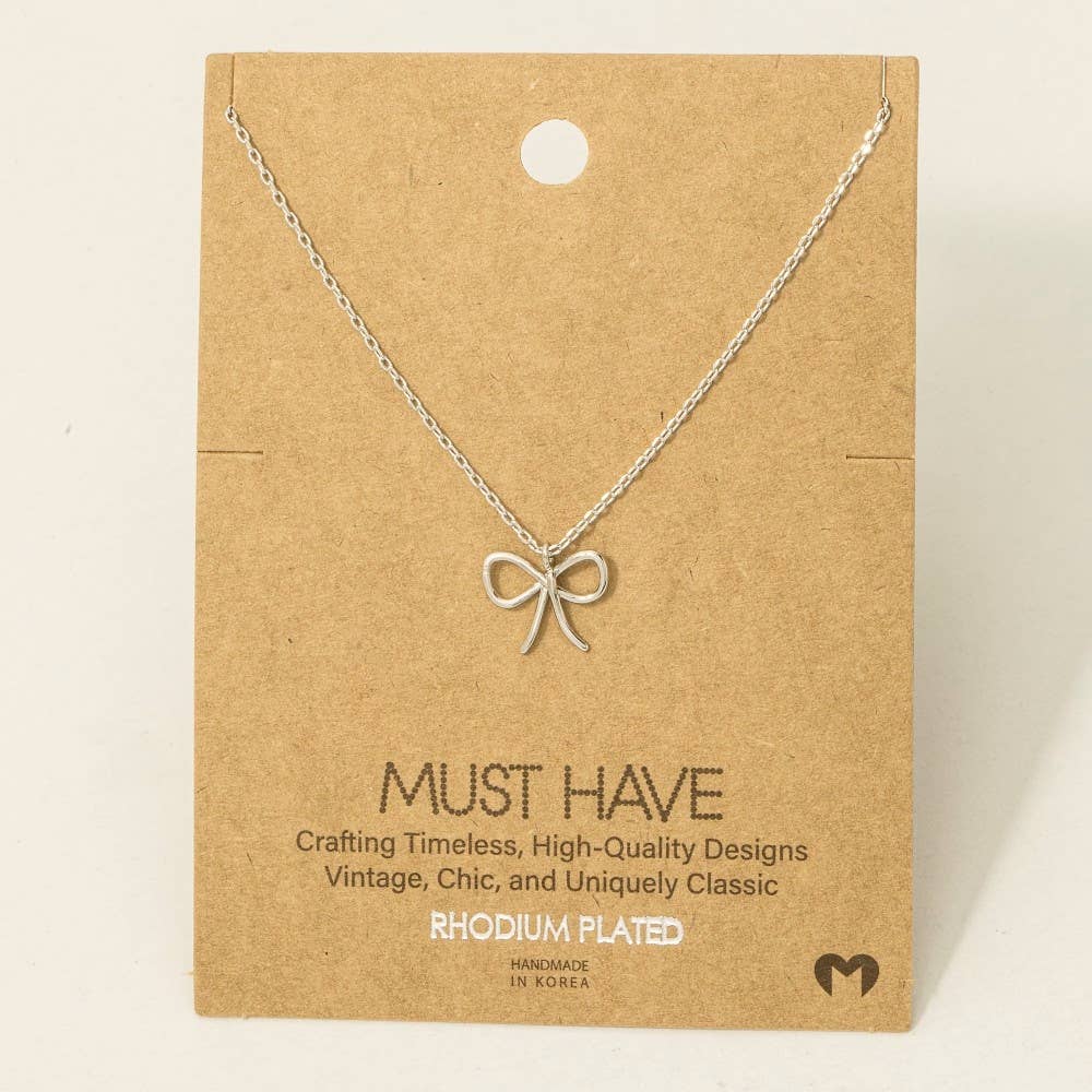 Solid Ribbon Bow Pendant Necklace