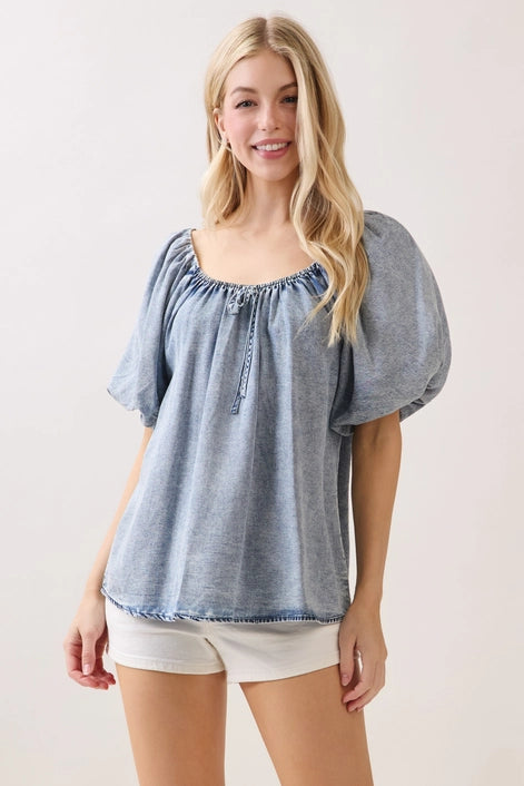 Balloon Sleeve Tencel Blouse