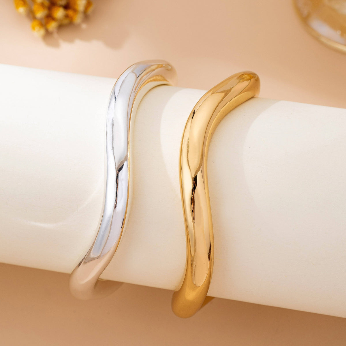 Mixed Metal Tube Bangle Duo