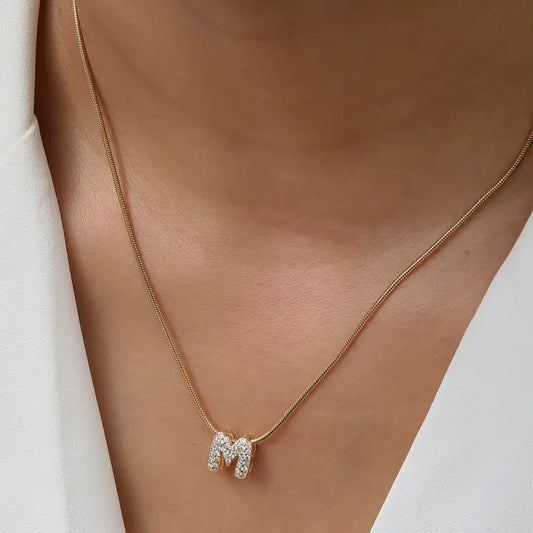 Mini Rhinestone Gold Initial Necklace